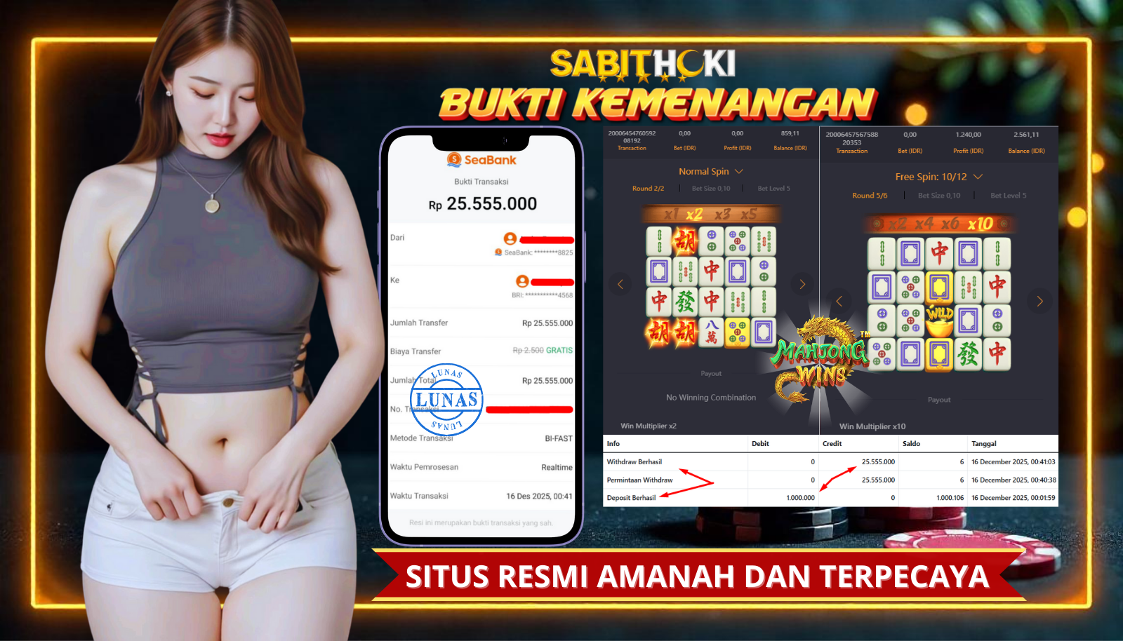 SELAMAT KEPADA MEMBER SETIA SABITHOKI YANG BERHASIL JACKPOT DI PERMAINAN MAHJONG WAYS